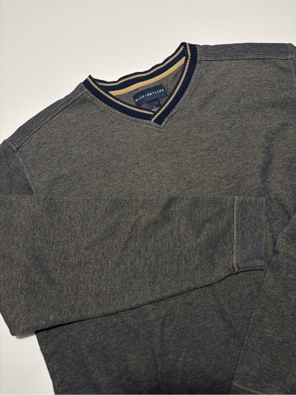 Blue Skyline Navy Blue & Beige Preppy Cotton Pullover Sweater